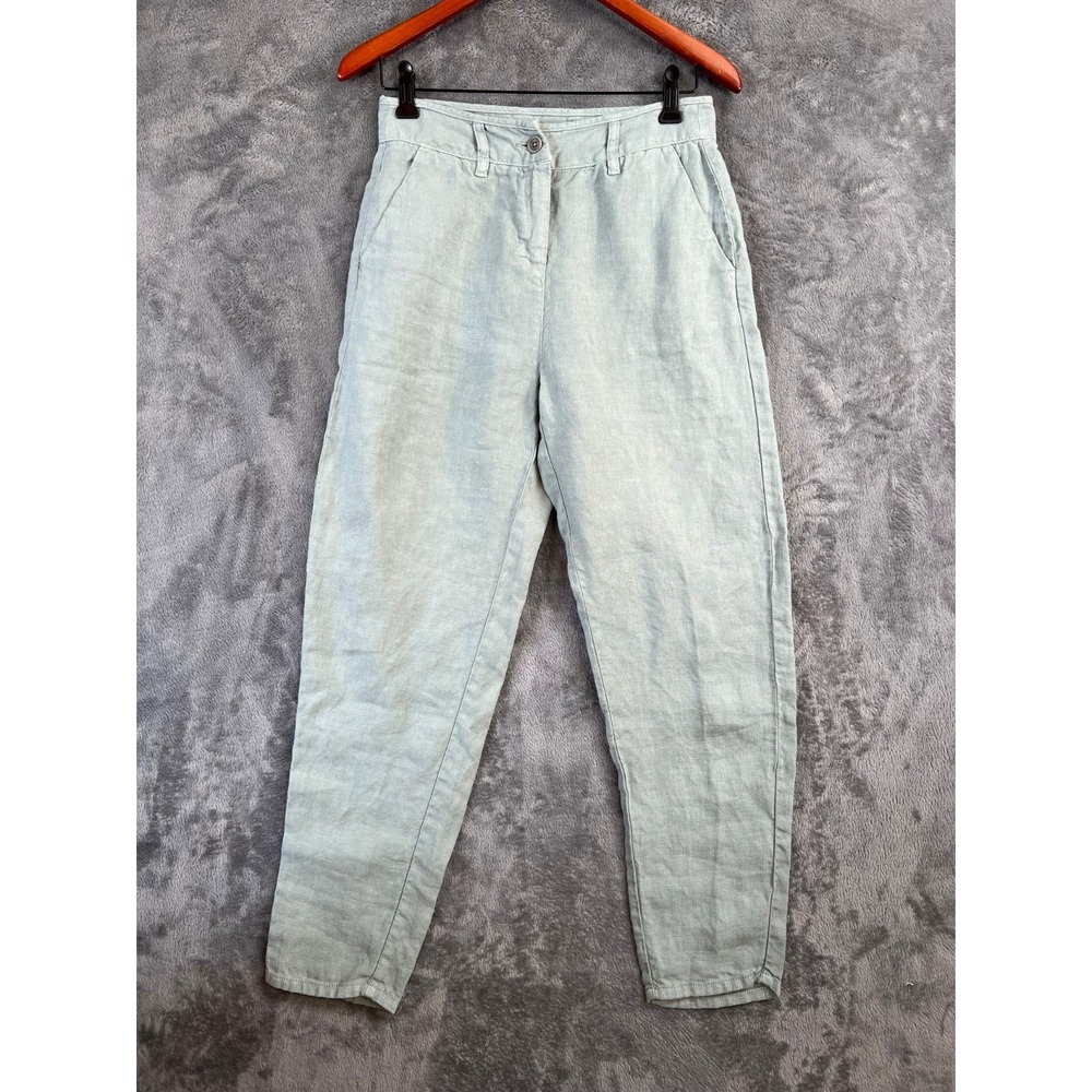 Poetry 100% Linen Pants Womens 6 28x28 Sage Green Ankle Tapered Leg Trouser